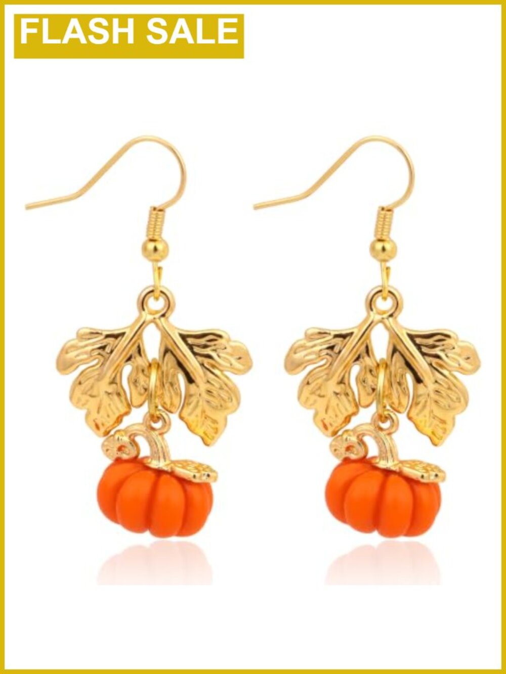 Pumpkin Dangle Earrings Women Gold Leaf Accents Halloween Thanksgiving Costume